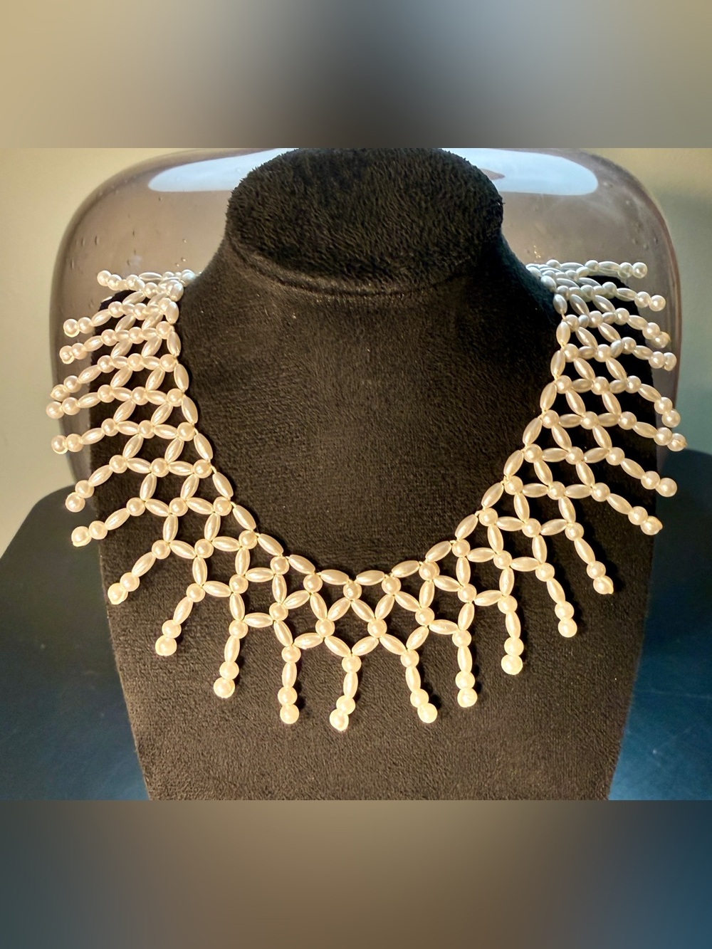 Vintage Faux Pearl Fringe Bib Statement Necklace
